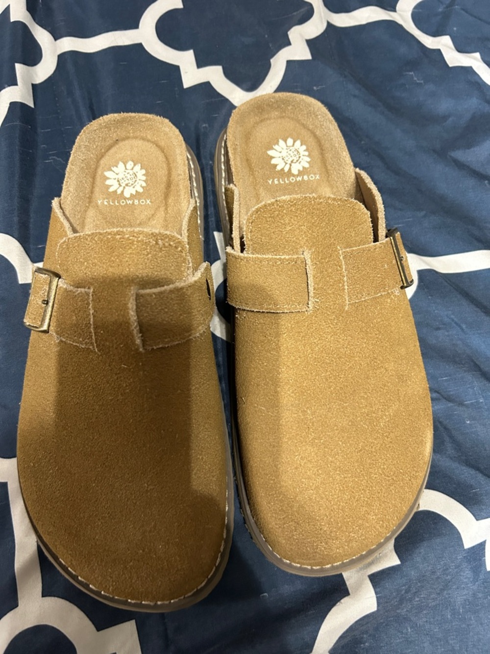 Yellow Box Tan Suede Slip-On Clogs